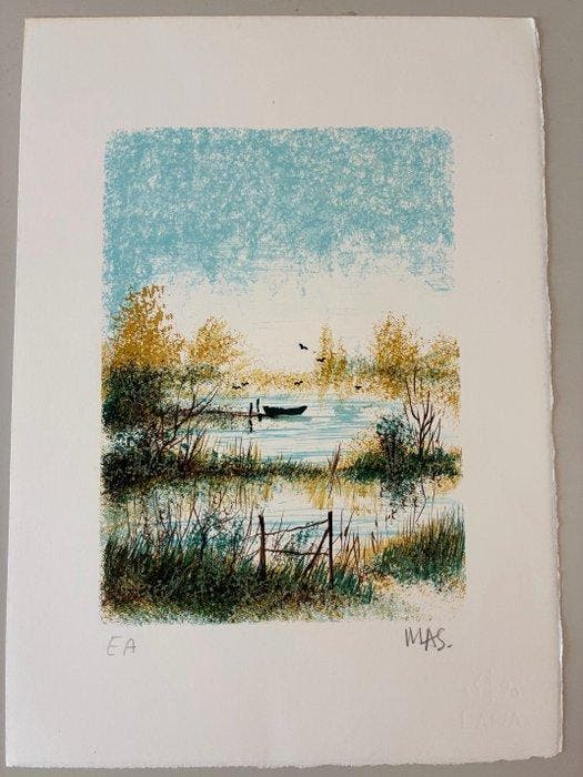 Pierre Mas (1933-) - Au bord de leau, Antiek en Kunst, Antiek | Overige Antiek