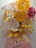 Murano - sculptuur, Bouquet et vase Murano - 29 cm - Glas