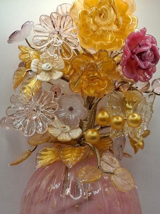 Murano - sculptuur, Bouquet et vase Murano - 29 cm - Glas, Antiek en Kunst, Curiosa en Brocante