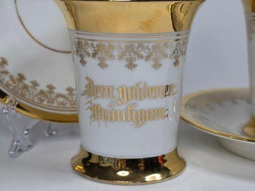 Fine Wedding Set - 2 Antique German Porcelain Cups & Saucers