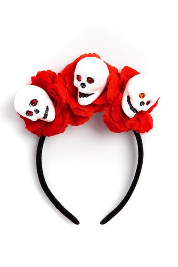 KIMU® Haarband Skull Rode Rozen Skelet Bloemen Diadeem Hallo, Ophalen of Verzenden