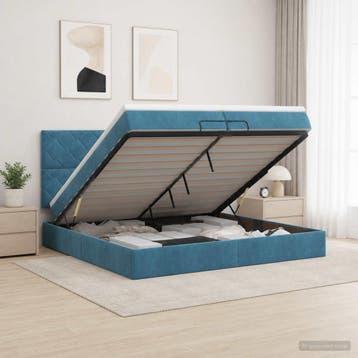 vidaXL Ottoman bed met matras Donkerblauw 200 x 200 cm, Verzenden