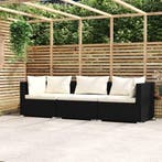 vidaXL Driezitsbank met kussens poly rattan zwart, Verzenden, Nieuw