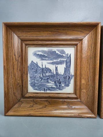 2x Fliesenbild Delfter Art – Holländische Hafenszene, Antiek en Kunst