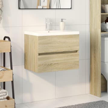 vidaXL 2-delige Badkamermeubelset keramiek en bewerkt hout, Verzenden