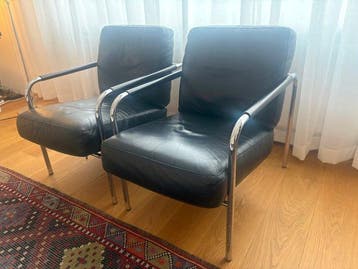 Zanotta - Gabriele Mucchi - Fauteuil (2) - Cuir, Chromé(e) -