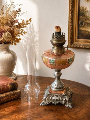 Lampe à pétrole - Métal, Verre, Laiton, Cristal, Marbre -