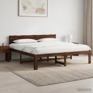 vidaXL Tweepersoonsbed met hoofdbord ROSTOCK Donkerbruin 180, Huis en Inrichting, Verzenden, Nieuw