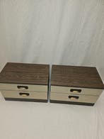 Nachtkastje - Hout, Messing - Set van twee vintage kastjes, Antiek en Kunst