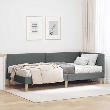 vidaXL Hoekbedframe met Matras 2 st Donkergrijs 90 x 190 cm, Verzenden