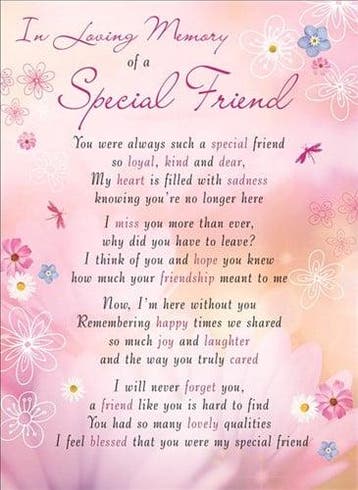 Rouwkaart herdenkingskaart ilm of a special friend 16.5 x 12