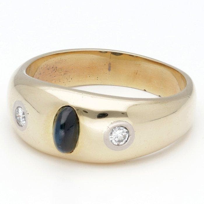 Ring - 14 karaat Geel goud Saffier - Diamant, Handtassen en Accessoires, Ringen