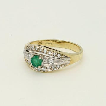 Bague - 14 carats Or jaune Émeraude - Diamant, Bijoux, Sacs & Beauté