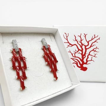 Corail rouge - Argent - Boucles doreilles - fait à la main