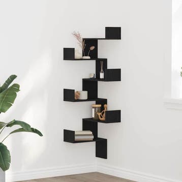 vidaXL Muur Hoekplank met plank Zwart Eiken 45 x 45 x 147 cm, Huis en Inrichting, Verzenden, Nieuw
