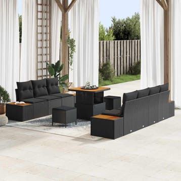 vidaXL Tuinbank Set met kussen met opslag 10 pcs Zwart Poly, Verzenden, Nieuw