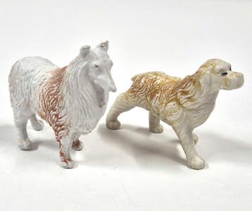 Vintage Hong Kong honden: collie en cockerspaniël, plastic, Verzenden