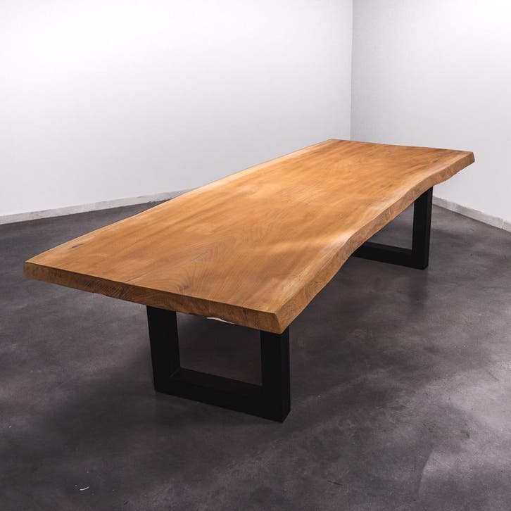 Boomstamtafel, Eettafel 300x115 massief hardhout, metaalpoot, Huis en Inrichting, Tafels | Eettafels, 100 tot 150 cm, 200 cm of meer
