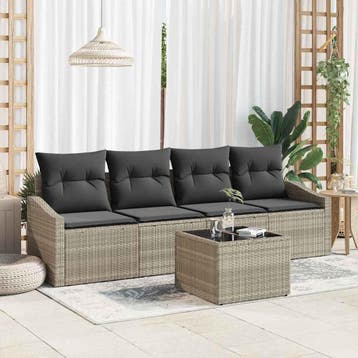 vidaXL Bankstel 5 st Lichtgrijs en Donkergrijs poly rattan, Verzenden