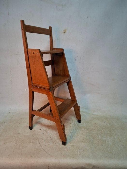 Marches - Bois - Échelle de bibliothèque / chaise, Antiquités & Art, Curiosités & Brocante