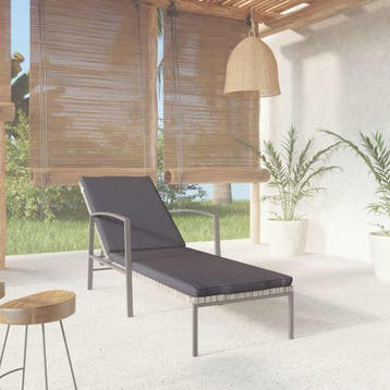 vidaXL Ligbed met kussen poly rattan grijs, Verzenden