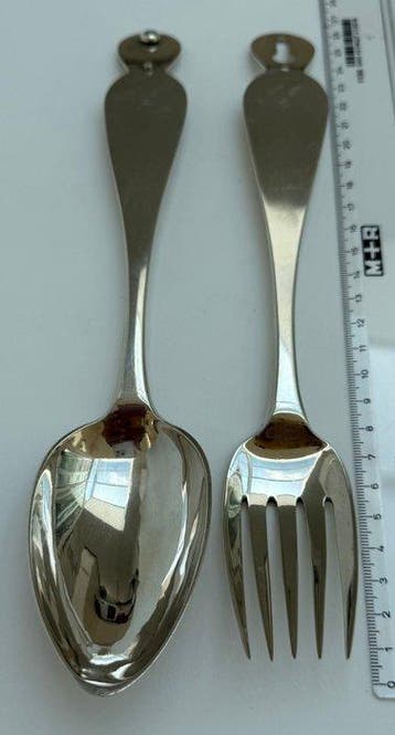 Saladebestek - .835 zilver - 1800-1850 - Biedermeier, Antiquités & Art