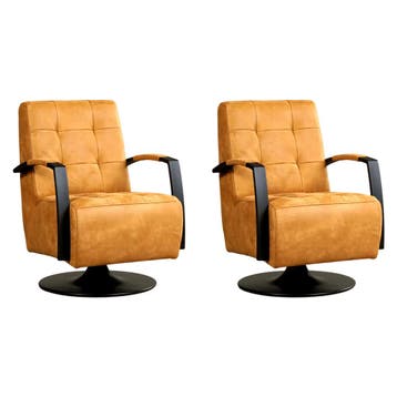Set van 2 Leren draaifauteuils Mind - Kenia Cognac (cognac), Nieuw, Ophalen of Verzenden, 50 tot 75 cm, Leer