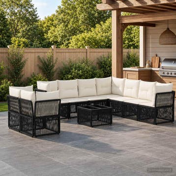 vidaXL Tuinbank Set 10 st Zwart poly rattan, Verzenden, Nieuw