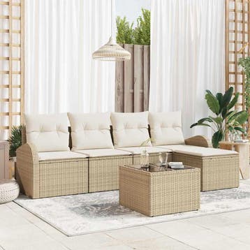 vidaXL Bankstel 6 st Beige en Wit poly rattan, Verzenden, Nieuw