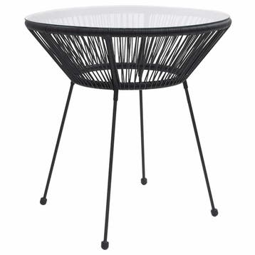 vidaXL Tuintafel Ø70x74 cm rattan en glas zwart, Verzenden, Nieuw