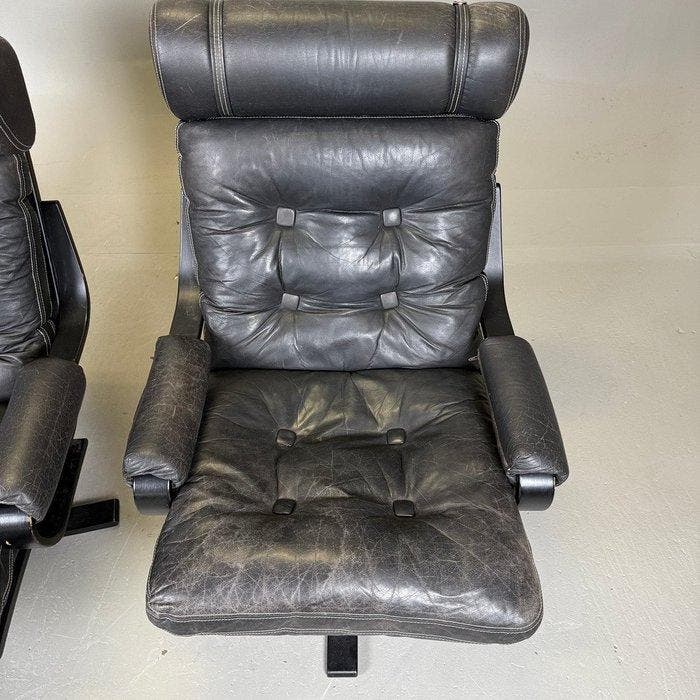 Fauteuil (2) - Leder, Metaal - Mid-Century Modern, Antiquités & Art, Curiosités & Brocante