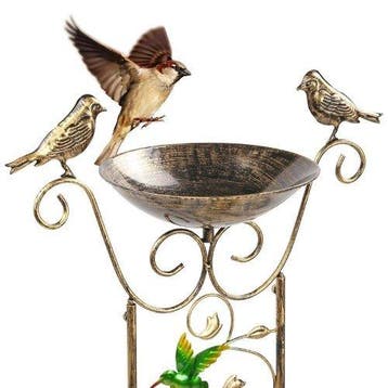 Sculpture, Decorative Garden Trellis with Bird Bowl –