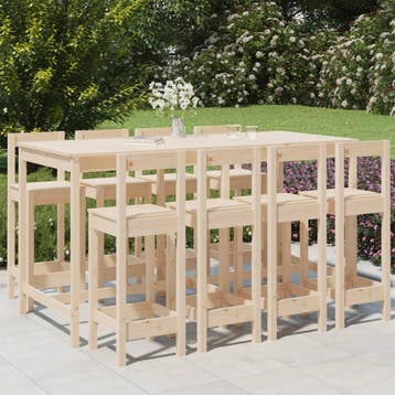 vidaXL 9-delige Barset massief grenenhout, Tuin en Terras, Tuinsets en Loungesets, Verzenden, Nieuw