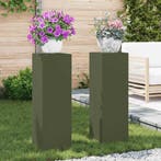 vidaXL Plantenstand 2 pcs Olijfgroen 24 x 24 x 75 cm Staal, Verzenden, Nieuw