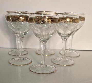 Bohême - Drinkservies - gegraveerd kristal - 6 oude glazen, Antiek en Kunst