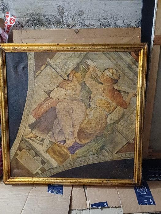 Scuola italiana (XX), Da Michelangelo - Sibilla Libica, Antiek en Kunst, Kunst | Schilderijen | Klassiek