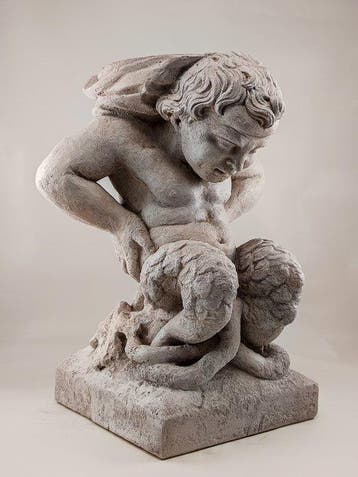 sculptuur, Piedistallo con Tritone - 28 cm - Gips