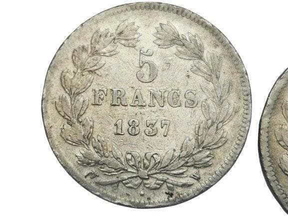 France. Louis Philippe I. 5 Francs 1834-W et 1837-W (lot de, Postzegels en Munten, Munten | Europa | Niet-Euromunten