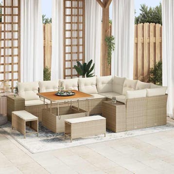 vidaXL Tuinbank Set 12 st Beige poly rattan, Verzenden