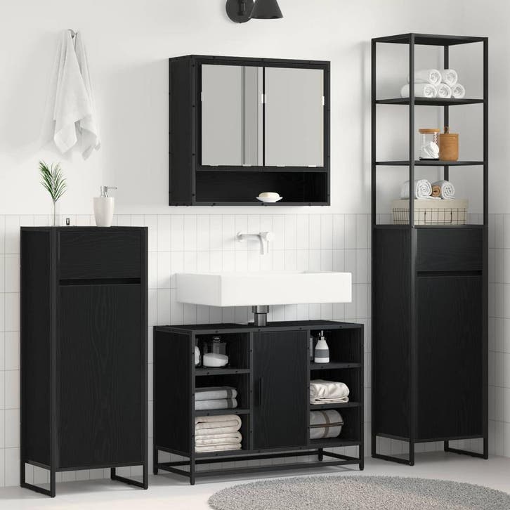 vidaXL Badkamerkast met lade Zwart Eiken 40 x 30 x 100 cm, Huis en Inrichting, Tafels | Kaptafels, Nieuw, Verzenden