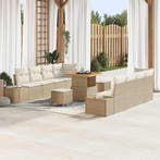 vidaXL Tuinbank Set met kussen 11 pcs Beige poly rattan, Verzenden, Nieuw