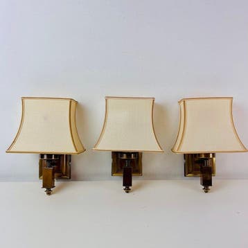 Wandlamp - Set van 3 Herda wandlampen, messing met crème