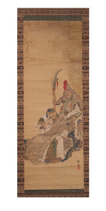 Zeer fraai schilderij De goddelijke krijgers Guan Yu en