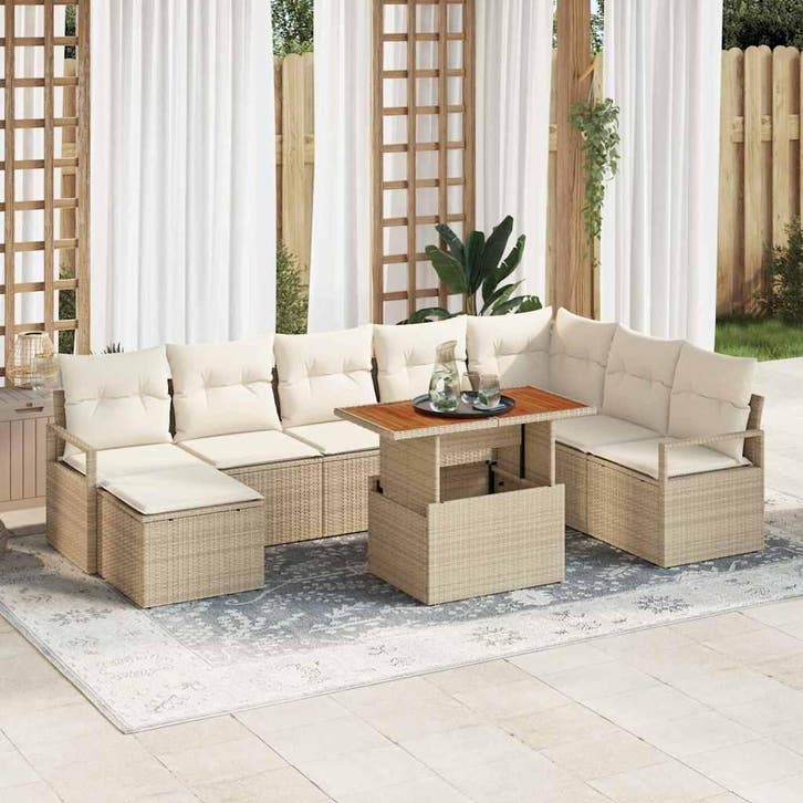 vidaXL Tuinbank Set met kussen 9 pcs Beige en Crème, Tuin en Terras, Tuinsets en Loungesets, Nieuw, Verzenden