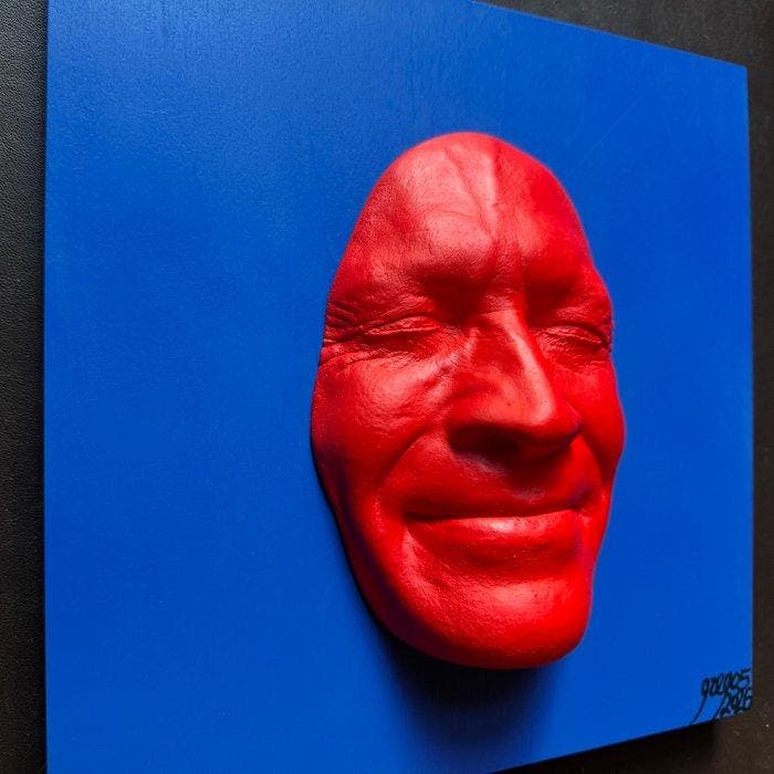 gregos - Red smile on blue background, Antiek en Kunst, Kunst | Designobjecten