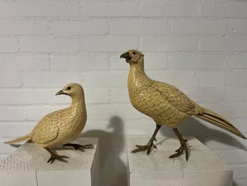 Elli Malevolti - Sculpture, Koppel Fazanten - 30 cm - Résine, Antiquités & Art