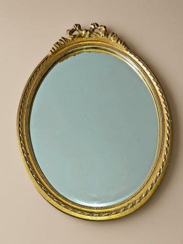 style Louis XVI - Miroir - Bois doré - Miroir ovale en bois, Antiquités & Art