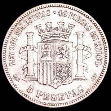 Spanje. Gobierno Provisional. 5 Pesetas Madrid; 1870.