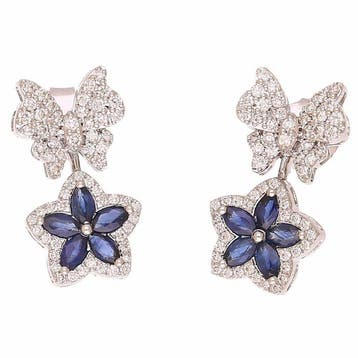 Boucles doreilles - 18 carats Or blanc Saphir - Diamant, Bijoux, Sacs & Beauté
