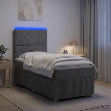 vidaXL LED Boxspringbed met Matras Donkergrijs 90 x 200 cm, Verzenden, Nieuw